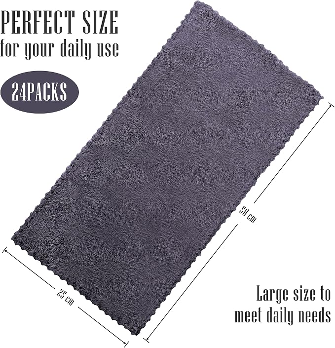 Sunny zzzZZ 24 Pack Kitchen Dishcloths - Does Not Shed Fluff - Reusable Dish Towels, Dish Cloths, Super Absorbent Coral Fleece Cleaning Cloths, Nonstick Oil Washable Fast Drying, 10 x 20 Inch (Grey)