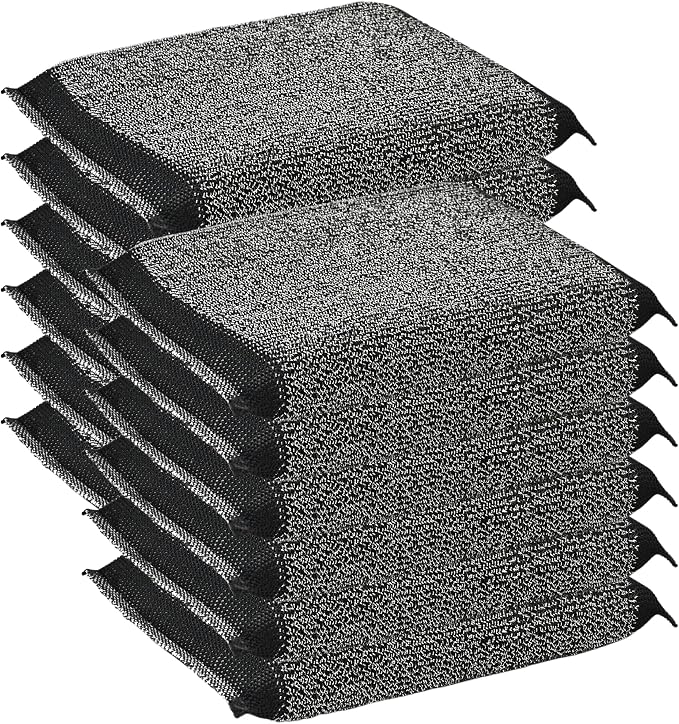 Steel Wool Scrub Sponges, Non Scratch Kitchen Dish Scrubbers | 12 Pack Black Reusable Gentle Cleaning Sponges for Pots, Pans, Cookware, No Scratches on Stainless & Non-Stick Surfaces