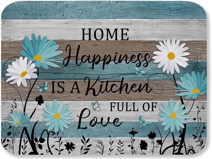 Daisy Dish Drying Mat for Kitchen Counter Sink, Absorbent Microfiber Farmhouse Drying Pad, Reversible Countertop Mat for Kitchen Decor