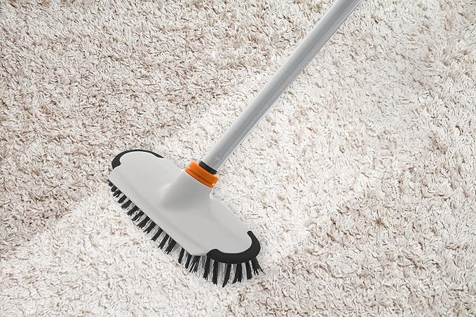 Superio Deck Scrub Brush with Long Handle, Heavy Duty Stiff Bristles Grout Scrubber with Scraper - Cleans Hot Tub, Swimming Pool, Granite Tiles, Bathroom, Patio, Kitchen, Wall and Deck (3 Part Handle)