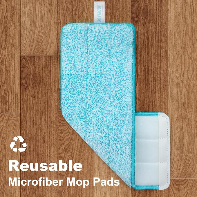 JOYMOOP Microfiber Replacement Pads for Flat Mop System, 13" Mop Head Refills Compatible with JOYMOOP Bucket Set, 4-Pack, Grey and Cyan Blue