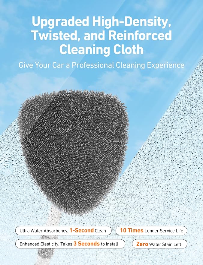 AstroAI 21" Extra-Long Windshield Cleaner Tool, Car Interior Detailing Cleaning Kit with Extendable Handle and 4 Upgraded Reusable Microfiber Pads, Auto Glass Wiper Brush Kit for Cars, Gray