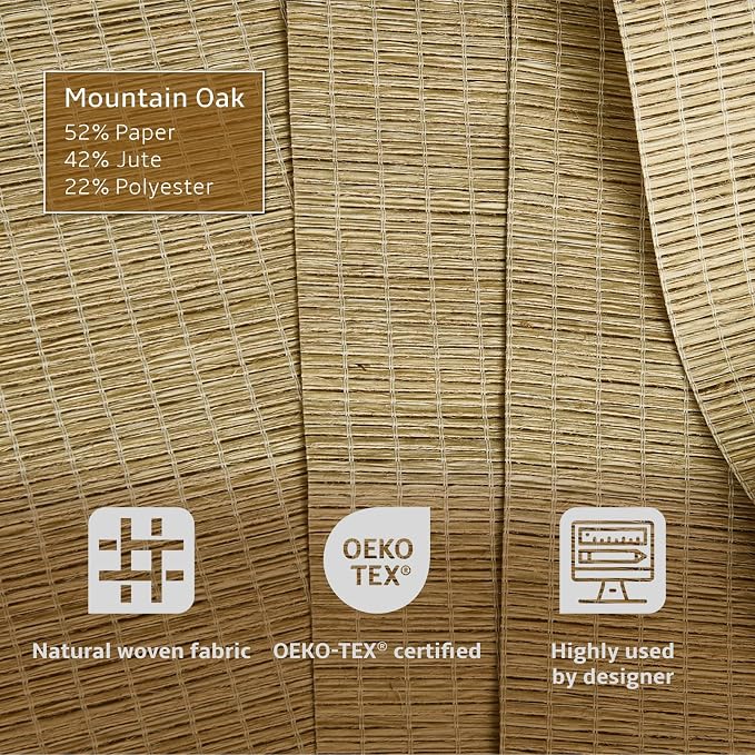 Replacement Fabric Panels for Sliding Glass Door (4-Pack, 23"x96"), Fabric Only, Natural Woven Blind Slats, Trimmable, Sheer, Track & Bottom Rail Not Included,Mountain Oak