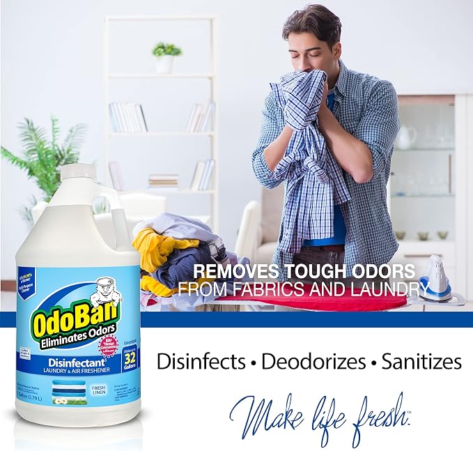 OdoBan Ready-to-Use Disinfectant and Odor Eliminator, Made in the USA, Fresh Linen Scent, Set of 2, 32 oz Spray and 1 Gallon Concentrate