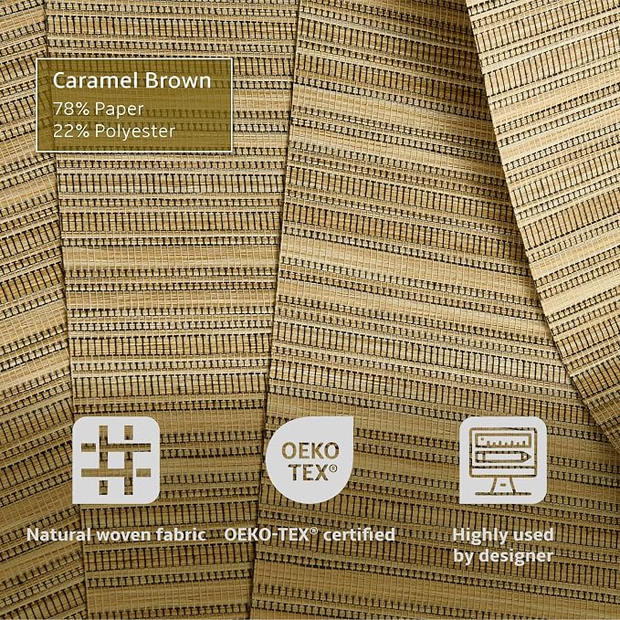 Replacement Fabric Panels for Sliding Glass Door (4-Pack, 23"x96"), Fabric Only, Natural Woven Blind Slats, Trimmable, Sheer, Track & Bottom Rail Not Included,Caramel Brown