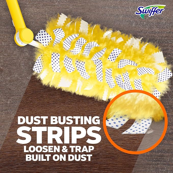 Swiffer Duster Kit with 3 ft Extendable Handle | Includes 1 Duster Extendable Handle (3 ft). 3 Heavy Duty Duster Refills. For Ceiling Fans, Vents, and Hard to Reach Places