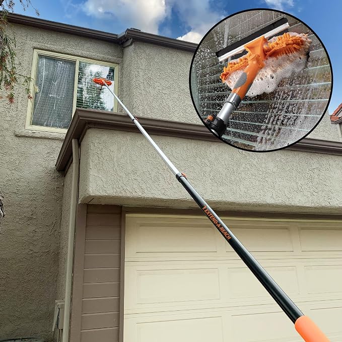 4-12 ft Window Washing Kit with Extension Pole (20+ Foot Reach) | Window Cleaning Tool & Window Washer Squeegee with Telescopic Extension Pole // Best Indoor Outdoor Window Washing Equipment