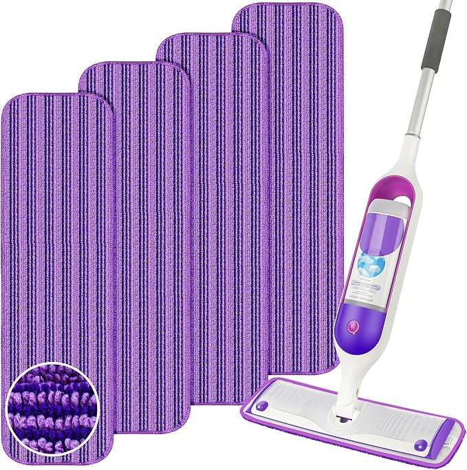 Reusable Microfiber Mop Pads for Swiffer PowerMop: 15” Washable Refills | 4 Absorbent Mopping Replacements, Wet Dry Use, for Multi-Surface Hardwood Tile Floor, Kitchen Bathroom Cleaning, Purple