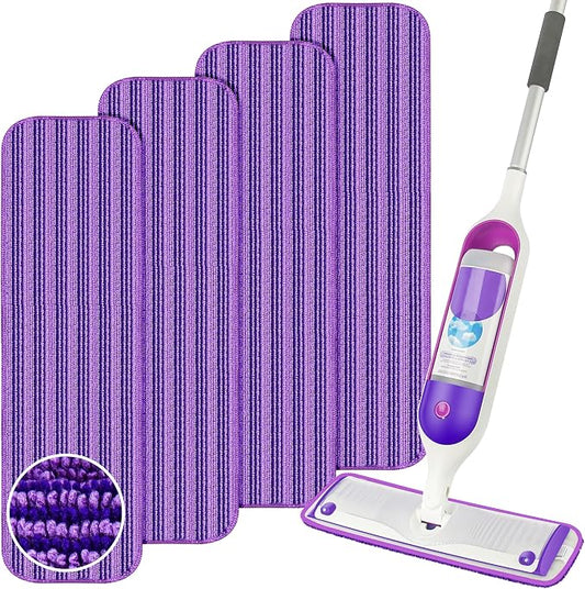 Reusable Microfiber Mop Pads for Swiffer PowerMop: 15” Washable Refills | 4 Absorbent Mopping Replacements, Wet Dry Use, for Multi-Surface Hardwood Tile Floor, Kitchen Bathroom Cleaning, Purple