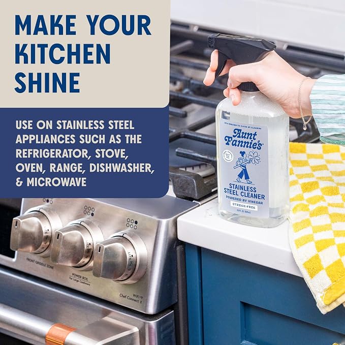 Aunt Fannie's Stainless Steel Spray Cleaner, Powered by Vinegar, Fingerprint and Residue Remover for Refrigerator, Dishwasher, Oven, Grill, Sink, Stovetop, and Other Appliances, Pack of 6