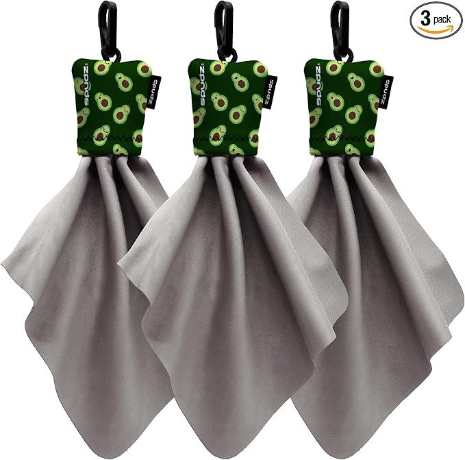 SPUDZ Classic Microfiber Lens Cleaner – Clip-On Pouch, Washable – for Binoculars, Scopes, Glasses, Screens | Classic | Avocado, 6 x 6 Inch (3-Pack)