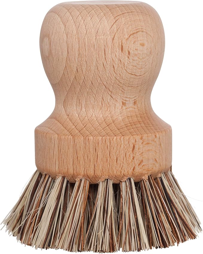 Redecker Pot Brush, Union Fiber, 2-Pack Heavy Duty Scrub Brushes for Pots, Cast Iron & Baked-On Residue, Beechwood, 2.6-Inch Round, Made in Germany