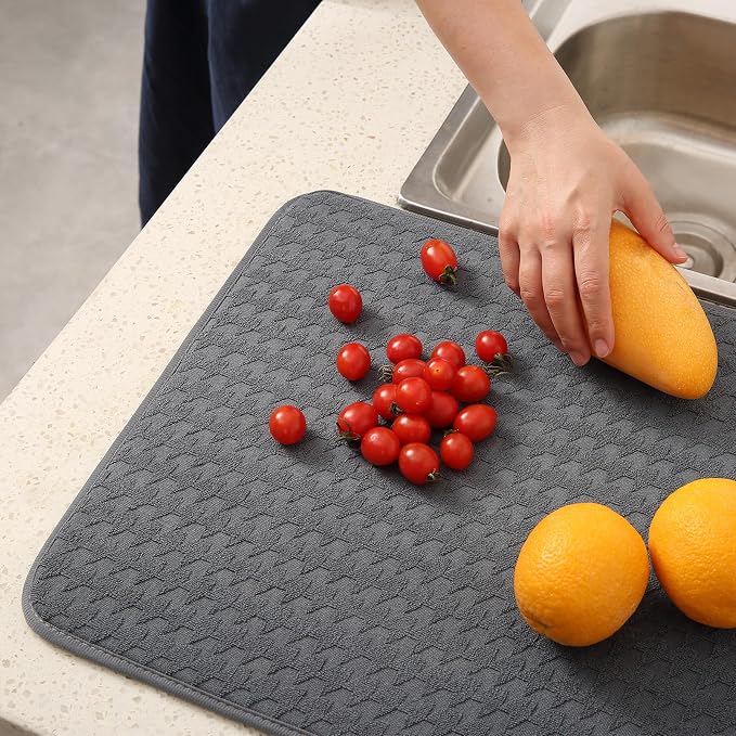 2 Pack Microfiber Dish Drying Mat for Kitchen Counter,Ultra Absorbent Dish Drainer Mat ,Dish Drying Pad , Dish Rack Mat 20×15 Inch (Dark Gray)