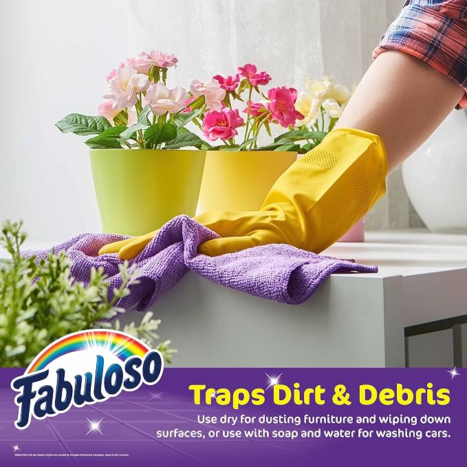 Fabuloso Microfiber Cleaning Cloths for Home & Car, Lint-Free Scratch-Free Rags for Glass, Kitchen & Wood, Reusable Machine Washable, Absorbent for Dusting & Wiping, Rainbow, 13 x 13 in, 8 Count