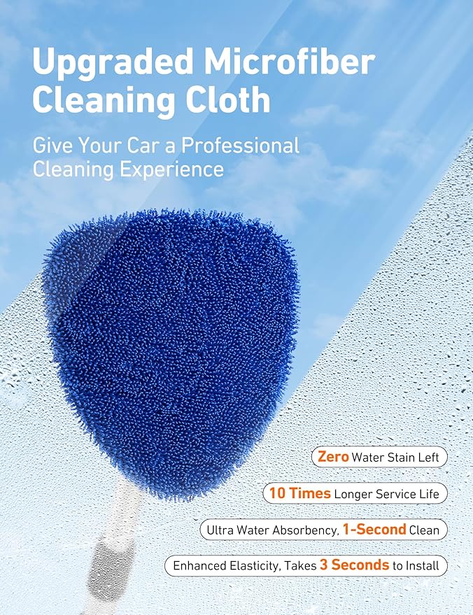 AstroAI 32" Ultra-Long Windshield Cleaner Tool, Car Interior Window Detailing Cleaning Kit with Extendable Handle and 4 Upgraded Reusable Microfiber Pads, Auto Glass Wiper Brush Kit for Car&Home, Blue