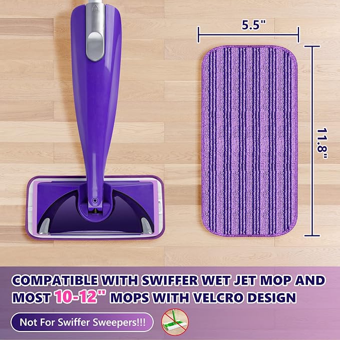 Reusable Mop Pad for Swiffer WetJet: 4PCS Pad Refills for Wet Jet Spray Mop | Microfiber Replacement Pads for Swiffer Mop, for Hardwood Floor Cleaning, Dry Wet Mopping Cloths, 12" Wet Jet Mop Refill