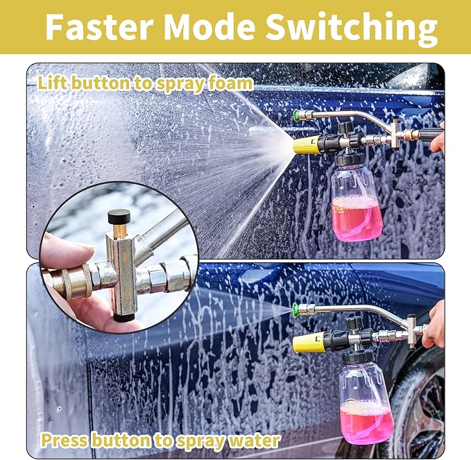 FENG PAI Pressure Washer Foam Cannon Gun Kit with Dual Connector Accessory, Car Wash Foam Gun for Car Washing and Cleaning, 1/4" Quick Connect with 7pcs Nozzles, Dual Adjustable Snow Foam Lance