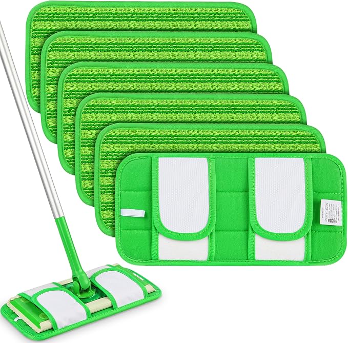 Papclean 6 Pack Reusable Mop Pads Refills Compatible with Swiffer Sweeper | Dry Sweep & Wet Mop, Washable Cloth 100 Times, Pick Dirt, Dust & Pet Hair for Hardwood, Tile, Laminate, Kitchen, Bathroom