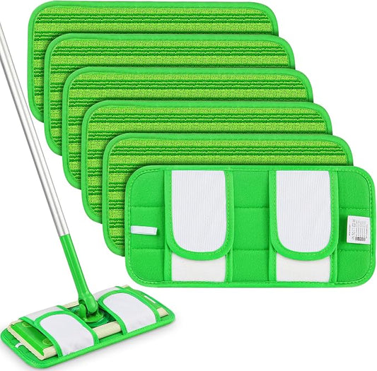 Papclean 6 Pack Reusable Mop Pads Refills Compatible with Swiffer Sweeper | Dry Sweep & Wet Mop, Washable Cloth 100 Times, Pick Dirt, Dust & Pet Hair for Hardwood, Tile, Laminate, Kitchen, Bathroom