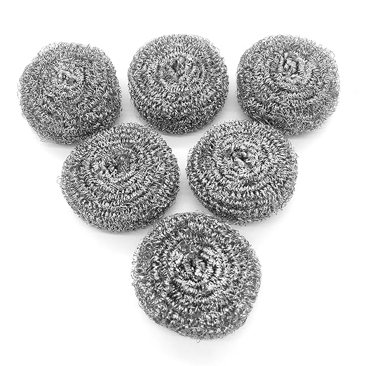 KTOJOY 6 Pack Stainless Steel Wool Scrubber, Scouring Pads | Stainless steel scrubbers for kitchen, bathroom, pots, pans, grill; heavy duty, reusable, removes stubborn stains