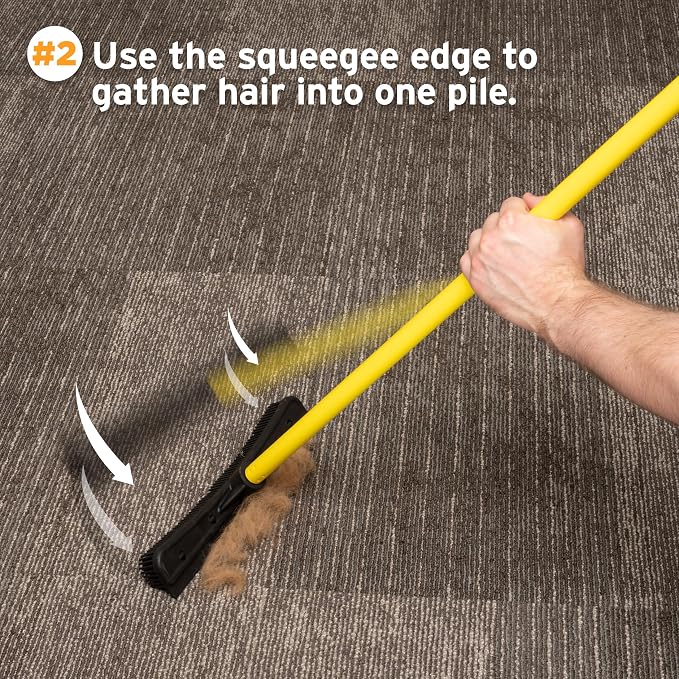 FURemover Pet Hair Removal Rubber Broom, 61" Telescopic Handle | Multi-Surface Rubber Broom with Built in Squeegee Edge, Sweeps up Fur, Hair, and Debris on Tile, Wood, Vinyl, and Carpet