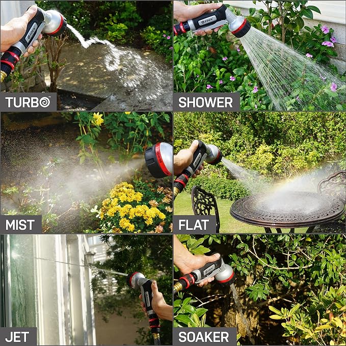 Eden PRO 94833 Metal Front Trigger 6-Pattern Turbo Nozzle | Heavy-Duty Hose Sprayer for Garden, Lawn, Plants, Outdoor Cleaning, Durable Aluminum Core, Quick Connect Set Bundle