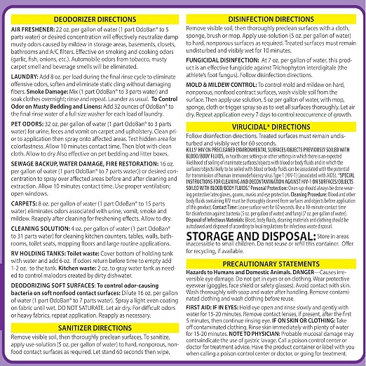 OdoBan Disinfectant Concentrate and Odor Eliminator, 2 Gallons, Lavender Scent
