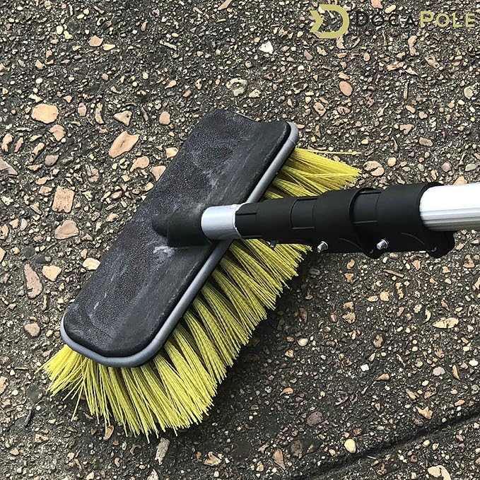 DOCAZOO Scrub Brush Pole Attachment | Hard Bristle Scrub Brush & Outdoor Broom for Extension Poles - Cleans Decks, Patios, House Floors & Cars