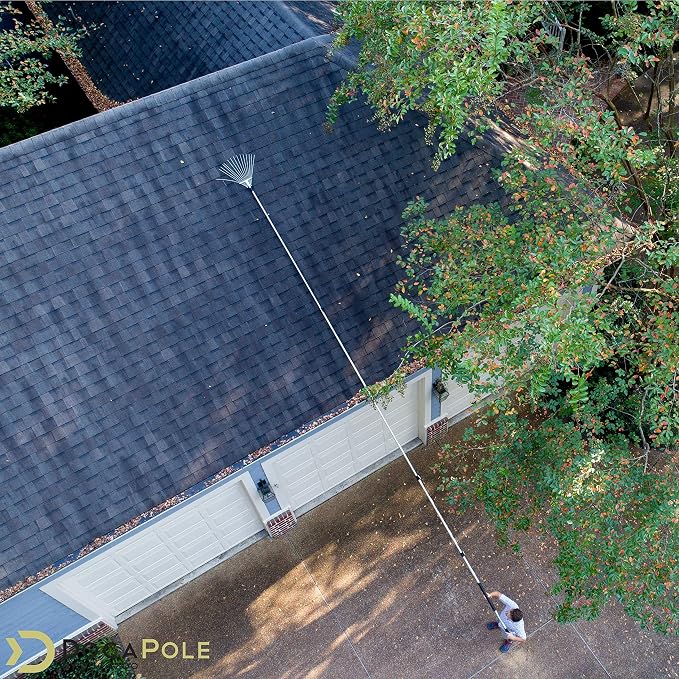 DOCAZOO Roof Rake Gardening Pole Attachment | Roof Rake Attachment for Extension Poles - Clears Leaves & Debris from Roofs and Gutters