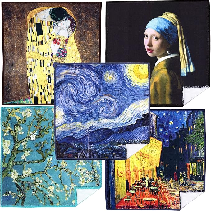 Clean & Clear Microfiber Large [5 Pack] World Best Classic Art Collection - Ultra Premium Quality Cleaning Cloths (Best for Camera Lens, Glasses, Screens, and All Lens.)