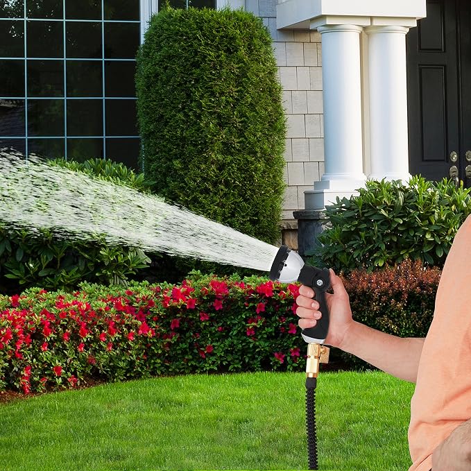 Morvat Garden Hose Nozzle Sprayer with 10 Spray Patterns, Slip Resistant Thumb Controlled Grip with On/Off Lock, Heavy-Duty High Pressure Water - Flow Control for Plants, Lawn, Pets, Cars - 2-PACK