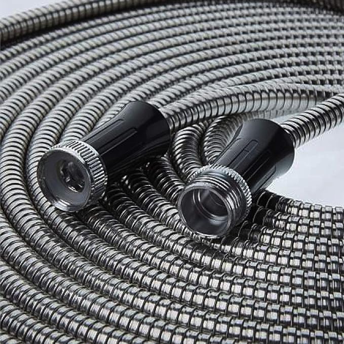 BIONIC STEEL 50 Ft Metal Garden Hose with Sprayer Nozzle,Non Kinking Stainless Steel Heavy Duty Hose 50Ft x 5/8 in. Ultra Flexible NON Expandable for Uninterrupted Water Flow,500 PSI,(Pack of 4)