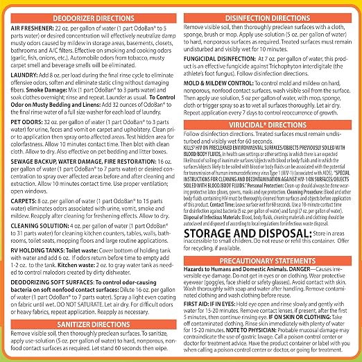 OdoBan Disinfectant Concentrate and Odor Eliminator, 2 Gallons, Citrus Scent