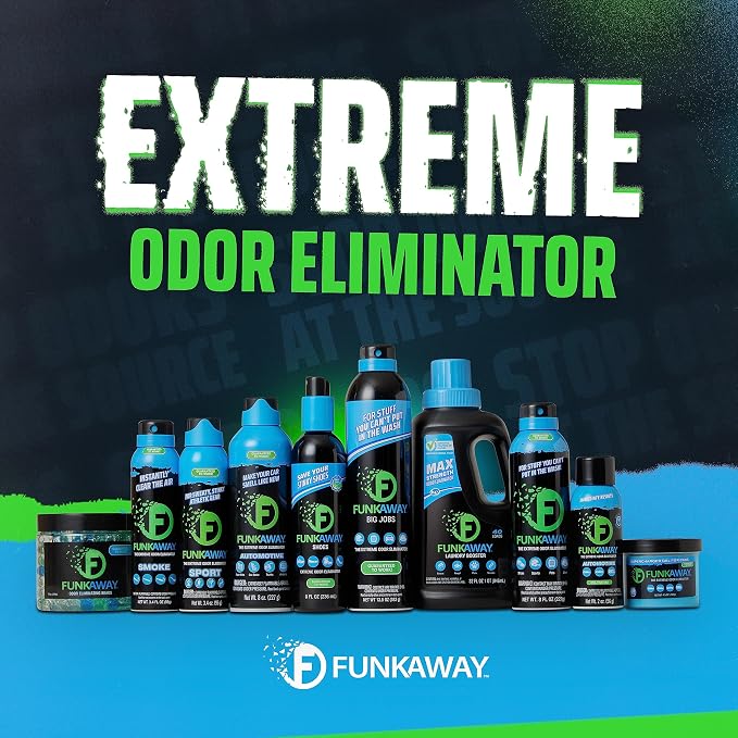FunkAway Shoe & Gym Odor Eliminator Deodorizer Spray for Sneakers, 8 oz | Shoe deodorizer odor eliminator spray helps remove smells from shoes, skates, work boots, and hard-to-clean gear fast.