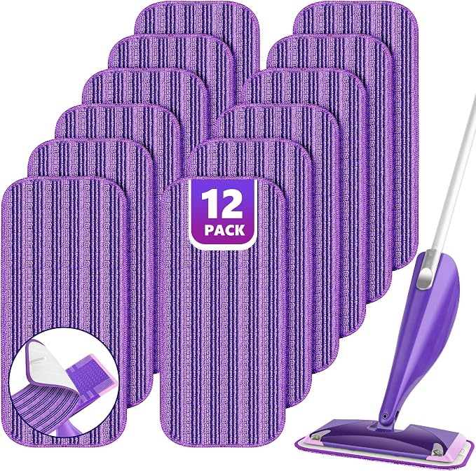 Reusable Mop Pad for Swiffer WetJet: 12PCS Pad Refills for WetJet Spray Mop | Microfiber Replacement Pads for Swiffer Mop, for Hardwood Floor Cleaning, Dry Wet Mopping Cloths, 12" Wet Jet Mop Refill
