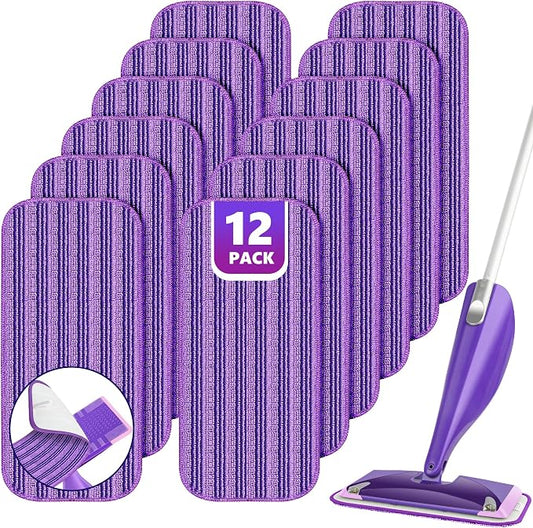 Reusable Mop Pad for Swiffer WetJet: 12PCS Pad Refills for WetJet Spray Mop | Microfiber Replacement Pads for Swiffer Mop, for Hardwood Floor Cleaning, Dry Wet Mopping Cloths, 12" Wet Jet Mop Refill