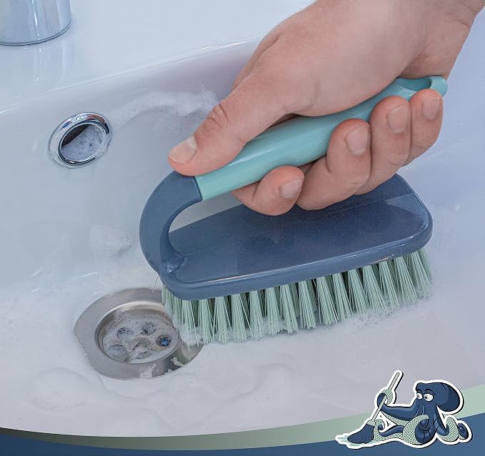 Scrub Brush | Shower Cleaning Brush | Comfort Grip & Stiff Flexible Bristles | Ideal for Cleaning Bathroom, Shower, Kitchen, Sink | Bristle Brush for Household Use, 1 Pack