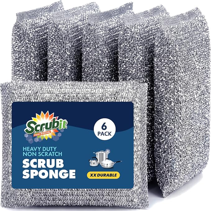 SCRUBIT Scrub Sponges for Kitchen, Non-Scratch Dish Sponges, Heavy Duty Steel Wool Scrubber Sponges Kitchen & Dishes Scrubbers (6)