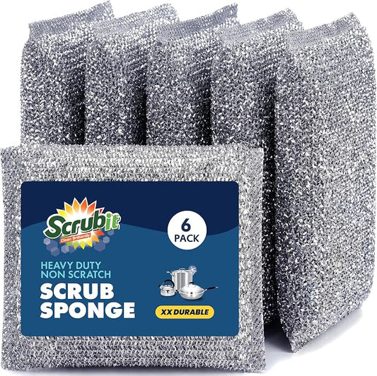 SCRUBIT Scrub Sponges for Kitchen, Non-Scratch Dish Sponges, Heavy Duty Steel Wool Scrubber Sponges Kitchen & Dishes Scrubbers (6)