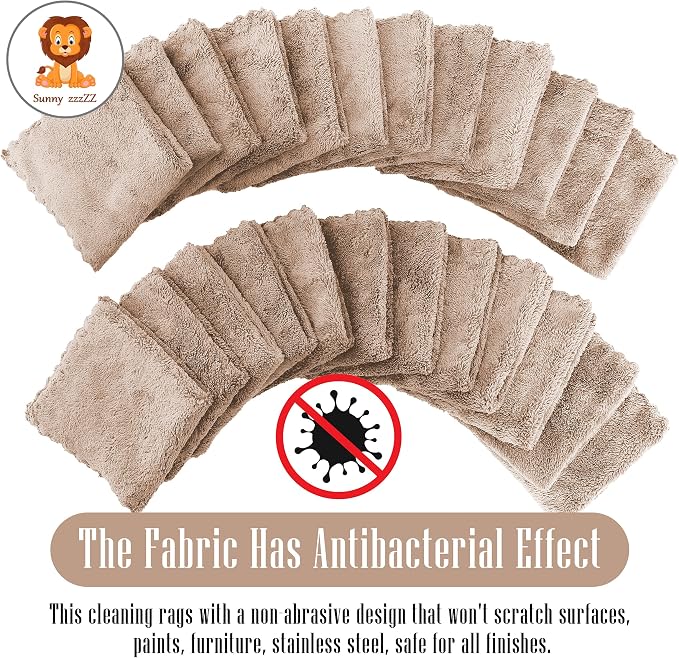 Sunny zzzZZ 24 Pack Kitchen Dishcloths - Does Not Shed Fluff - Reusable Dish Towels, Dish Cloths, Super Absorbent Coral Fleece Cleaning Cloths, Nonstick Oil Washable Fast Drying, 10 x 10 Inch (Brown)