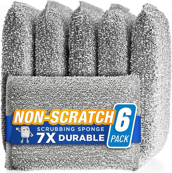 Kitchen Sponges for Dishes, Scouring Pads Non Scratch Scrubbers | Multi-surface non-metal dish scouring scrubbers for fast cleaning; heavy duty, non-scratch scrubbing sponges