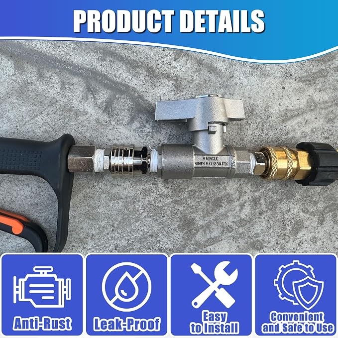 M MINGLE Ball Valve Pressure Washer, 3/8" Quick Connect Ball Valve for Power Washer Hose, 5000 PSI