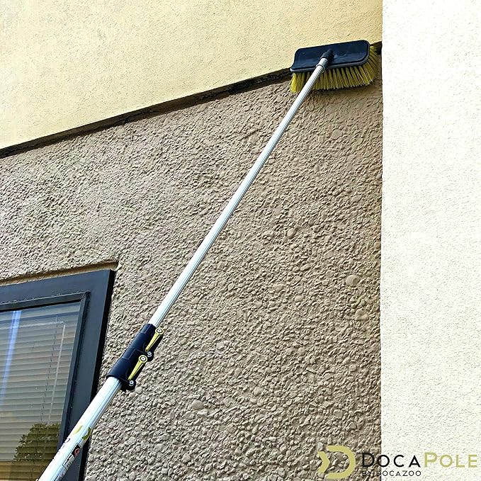DOCAZOO Scrub Brush Pole Attachment | Hard Bristle Scrub Brush & Outdoor Broom for Extension Poles - Cleans Decks, Patios, House Floors & Cars