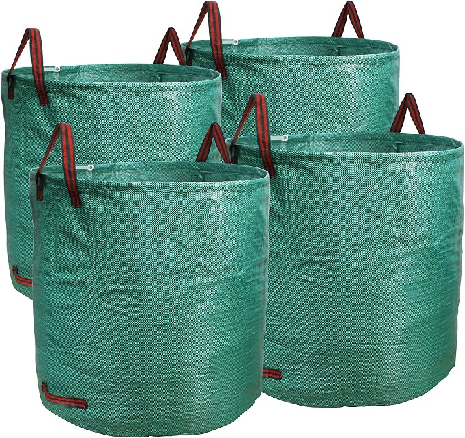 Professional 4-Pack 132 Gallon Gardening Bags for Lawn Yard, Extra Large Reusable Leaf Bags, Waste and Trash Container | Extra Large Garden Waste Bags for Lawn Cleanup, Holds Leaves, Grass Clippings with Durable Reusable Design