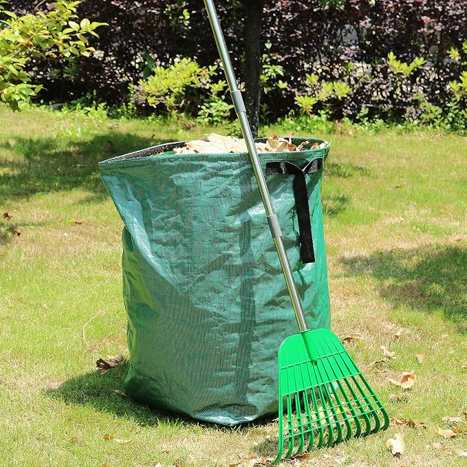 Gardzen 12 Tines Gardening Leaf Rake, Lightweight Steel Handle, Detachable, Ideal Camp Rake, Comes with Dustpan-Type Garden Bag | Lightweight Steel Handle, Detachable, Ideal Camp Rake, Comes with Dustpan-Type Garden Bag