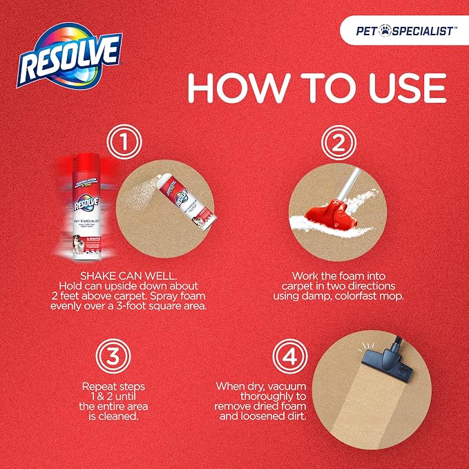 Resolve Pet Specialist Heavy Traffic Foam Carpet Cleaner, Pet Stain & Odor Remover, 22 oz Cans, 2 Pack