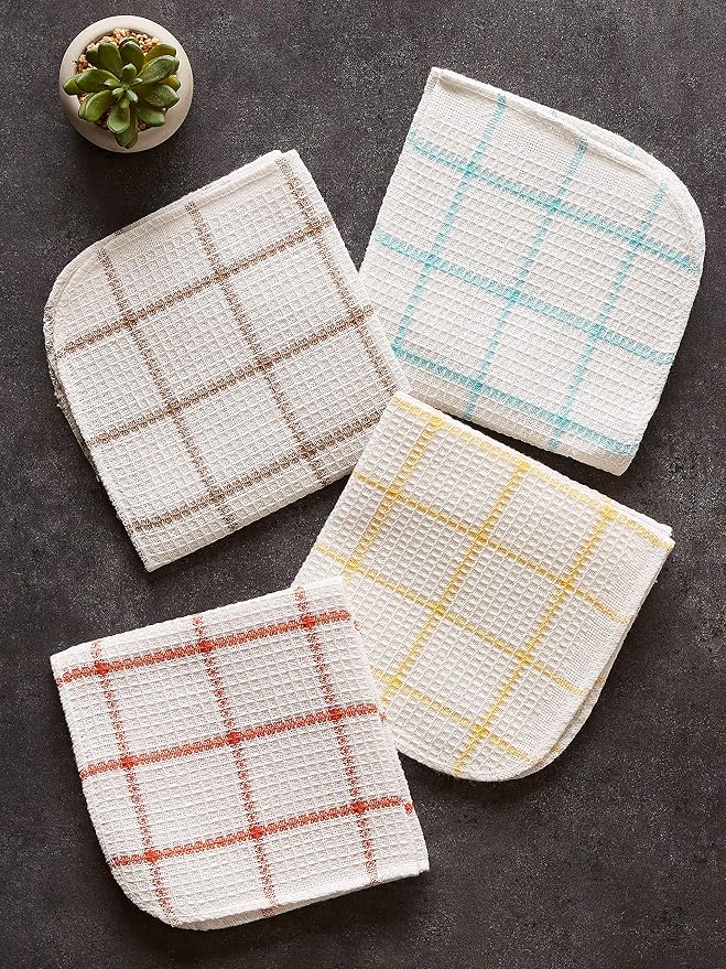 DII Scrubber Dishcloths Collection Windowpane Dishrag Set, 12x12, White/Aqua Stripe, 6 Piece