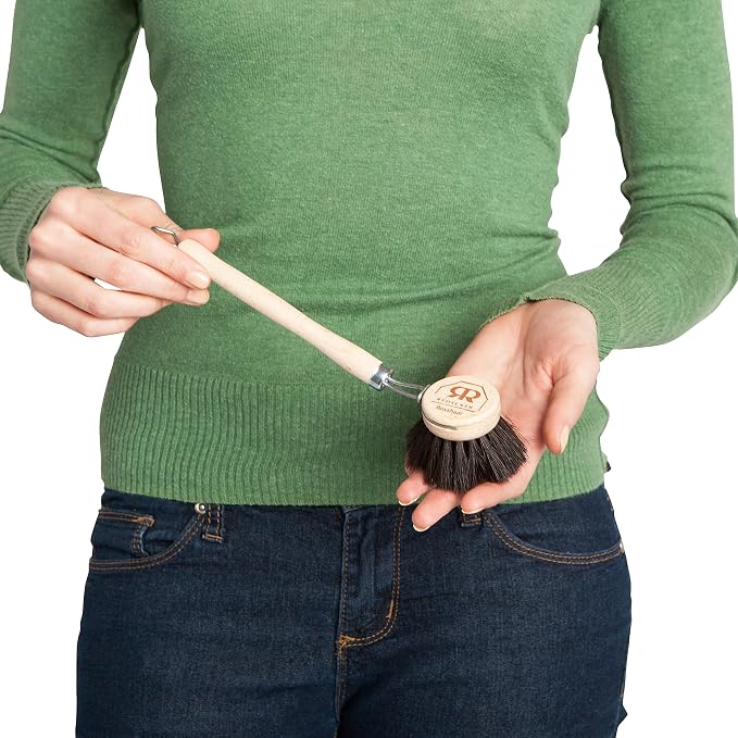 Redecker Dish Brush, Horsehair Bristles, 1-1/2 Inch Round, Single – Wooden Dish Brush for Glassware & Delicate Cleaning, Made in Germany