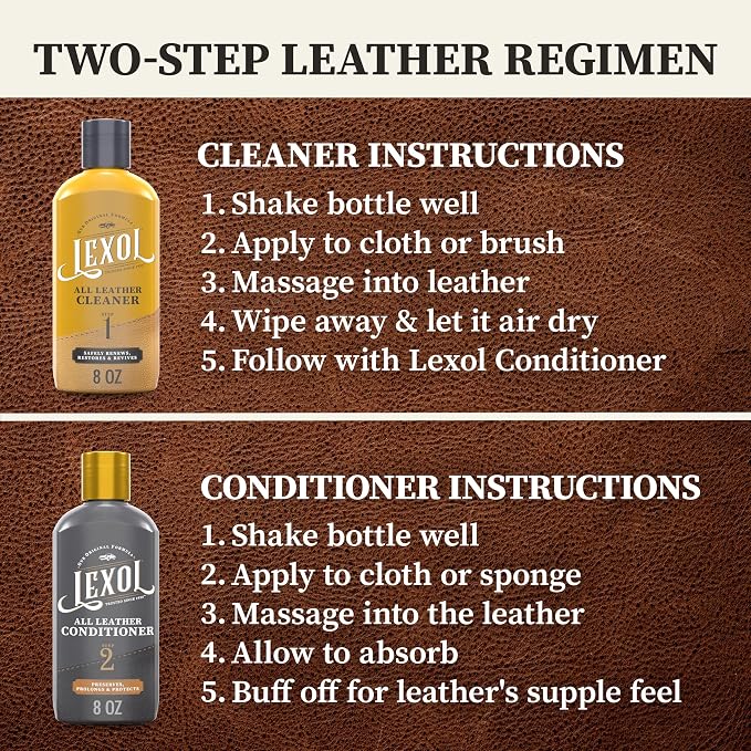 Leather Cleaner and Conditioner Kit by Lexol for Furniture Car Interiors Shoes Handbags, leather cleaner and conditioner two-step system with 2 sponges, 8 oz each